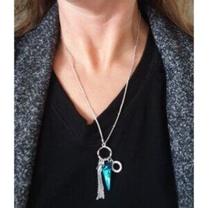 Touchstone Crystal by Swarovski Blue & Silver Tassel 20" Necklace